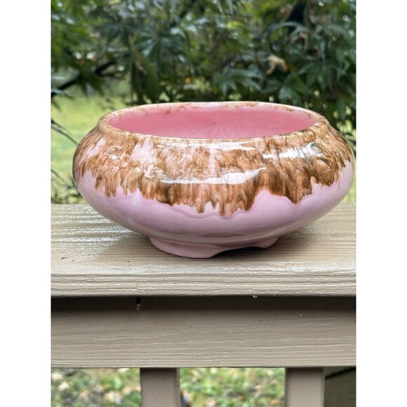 Vintage Frank Mareno California Pottery Planter Bowl Pink Brown Drip Glaze MCM - Picture 1 of 8